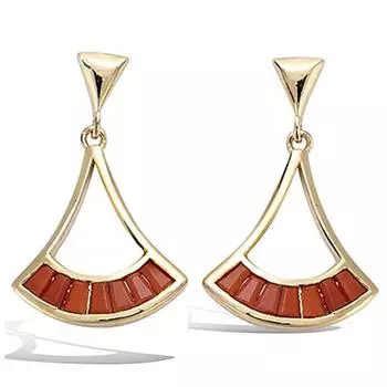 Les Trsors De Lily [P8046] - Позолоченные серьги Boho золотисто-красный - 23x15 мм