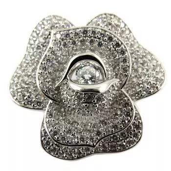 Les Trsors De Lily [P8126] - Дизайнерская брошь Rosa Romantica серебристо-белая - 35x35 мм