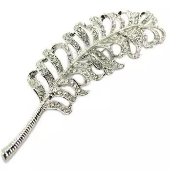 Les Trsors De Lily [P8464] - Дизайнерская брошь Sissi серебристо-белая (павлинье перо) - 95x30 мм