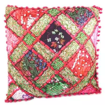 Les Trsors De Lily [P8797] - Этническая подушка Boho многоцветная розовая (пэчворк) - 45 см ярко-розовый