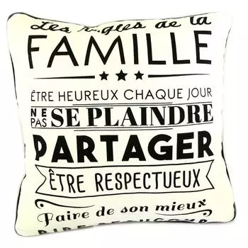 Les Trsors De Lily [P8900] - Дизайнерская подушка Quotes бежевая (Семейные правила . . . . ) - 35 см