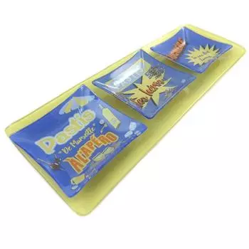 Les Trsors De Lily [P9063] - Поднос для чашек из сине-зеленого стекла Pastis Apro - 32x14. 5см