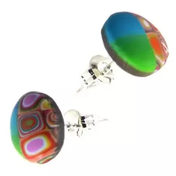 Les Trsors De Lily [P9833] - Серьги ручной работы Columbine & Harlequin сине-зеленые многоцветные - 9 мм