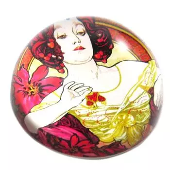 Les Trsors De Lily [Q0191] - Стеклянное пресс-папье Alfons Mucha - 77x45 мм жёлтый