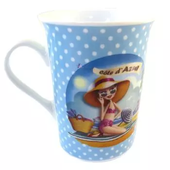 Les Trsors De Lily [Q0463] - Фарфоровая кружка Cte d Azur синий горошек - 10x7. 5 см