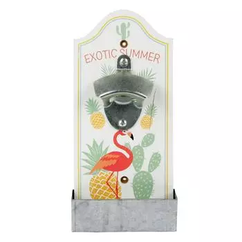 Les Trsors De Lily [Q0470] - Деревянная настенная открывалка для бутылок Фламинго экзотическое лето - 24x11x4. 5см