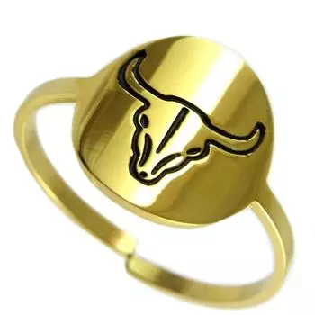 Les Trsors De Lily [Q0745] - Золотое дизайнерское стальное кольцо в стиле бохо (череп буйвола) - 10x10 мм