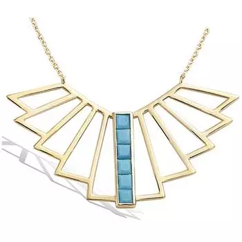 Les Trsors De Lily [Q1087] - Колье с позолотой Бохо бирюзовое золото (веер) - 47x30 мм