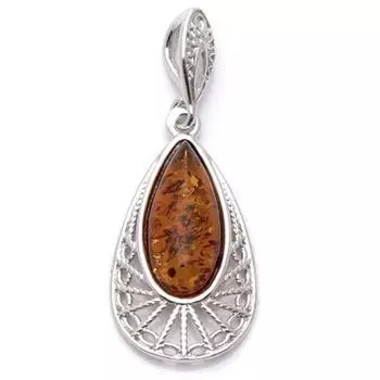 Les Trsors De Lily [Q1820] - Серебряный кулон Вдохновение Коньячный янтарь (родированное покрытие) - 23x15 мм