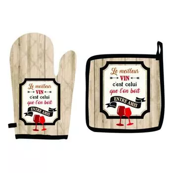 Les Trsors De Lily [Q1824] — коричневая перчатка Messages + набор прихваток (лучшее вино — то, которое пьешь с друзьями) коричневый