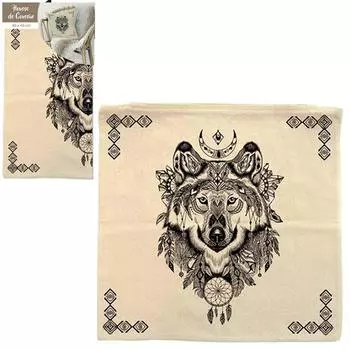 Les Trsors De Lily [Q2181] - Хлопковая наволочка Boho бежевый черный (волк) - 40x40 см.