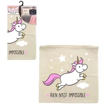 Les Trsors De Lily [Q2404] - Наволочка из хлопка Unicorn My Unicorn розово-бежевого цвета (Нет ничего невозможного) - 40x40 см