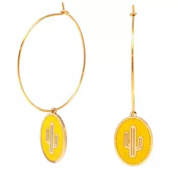 Les Trsors De Lily [Q2466] - Дизайнерские серьги-кольца Cactus из желтого золота, сталь - 33 мм, 18x14 мм