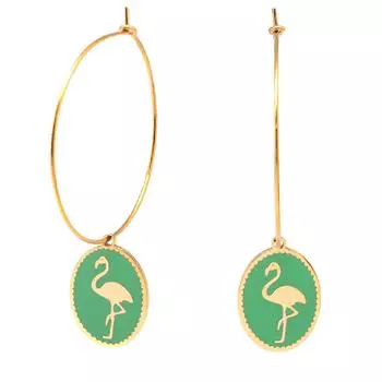 Les Trsors De Lily [Q2476] - Дизайнерские серьги-кольца из светло-зеленой золотистой стали Flamingo - 33 мм - 18x14 мм