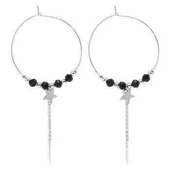 Les Trsors De Lily [Q2592] - Дизайнерские серьги-кольца Boho сталь черный серебристый (звезда) - 35 мм- 8 мм