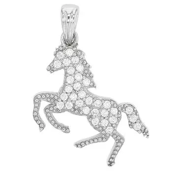 Les Trsors De Lily [Q3332] - Серебряный кулон «Лошадь» серебристо-белый (родий) - 18x12 мм