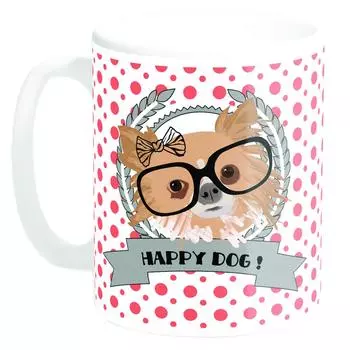 Les Trsors De Lily [Q3376] - Керамическая кружка Happy Dog! Чихуахуа (Сделано во Франции) - 9,5x8 см.