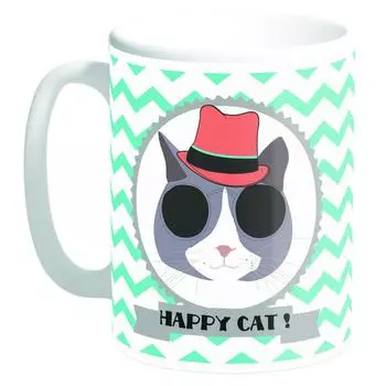 Les Trsors De Lily [Q3380] - Керамическая кружка Happy Cat! шапка (производство Франция) - 9,5х8 см.