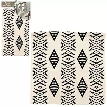 Les Trsors De Lily [Q3516] - Чехол на подушку хлопок Бохо бежевый черный (этник) - 40x40 см