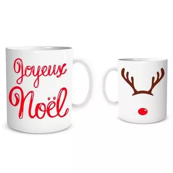Les Trsors De Lily [Q3632] - Керамическая кружка Merry Christmas красно-белый (олень - нос клоуна) - 9,5x8 см.