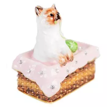 Les Trsors De Lily [Q3873] - Шкатулка для украшений Кот в корзине коричнево-белая - 60 мм