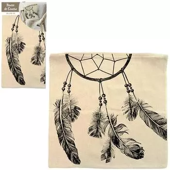 Les Trsors De Lily [Q4330] - Чехол на подушку из хлопка Boho бежево-черный (ловец снов) - 40x40 см