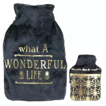 Les Trsors De Lily [Q4404] - Бархатная грелка Messages и грелка черного цвета (Какая замечательная жизнь) - 26x16. 5х4. 5 (1л) чёрный