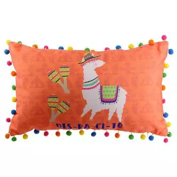 Les Trsors De Lily [Q4418] - Оранжевая подушка с помпоном Lama Mania (despacito) - 45x28x10 см