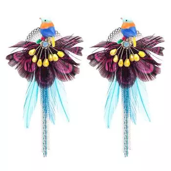 Les Trsors De Lily [Q4971] - Разноцветные дизайнерские серьги Acapulco (птица) - 90x45 мм