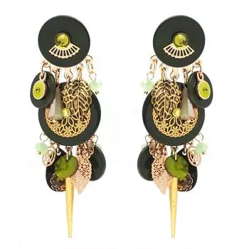 Les Trsors De Lily [Q4973] — Дизайнерские серьги золотисто-зеленого цвета «Акапулько» — 90x30 мм