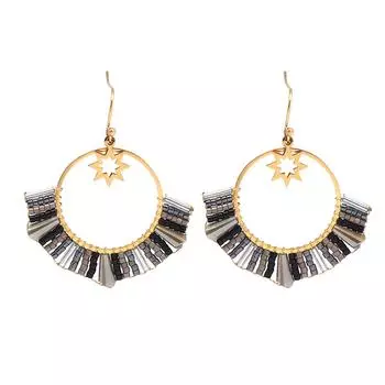 Les Trsors De Lily [Q5044] - Дизайнерские стальные серьги Boho золотисто-серого цвета - 40x35 мм.