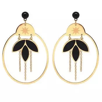 Les Trsors De Lily [Q5078] — Дизайнерские серьги из стали «Бохо» из черного золота — 46x28 мм