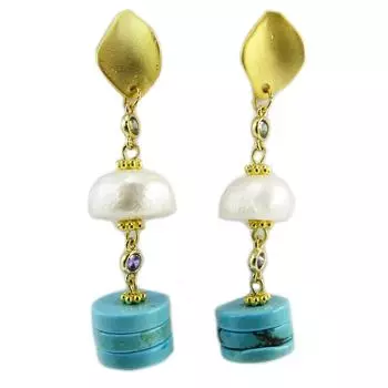 Les Trsors De Lily [Q5644] - Серьги Craft Clopatra из белого золота с бирюзой - 55x12 мм