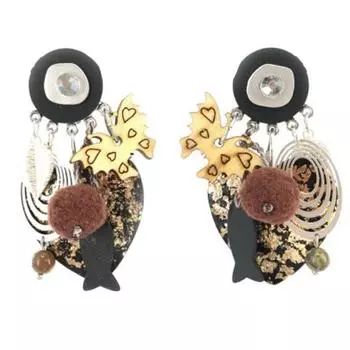 Les Trsors De Lily [Q5795] - Дизайнерские клипсы Lilipoupettes черное золото серебро - 65x35 мм