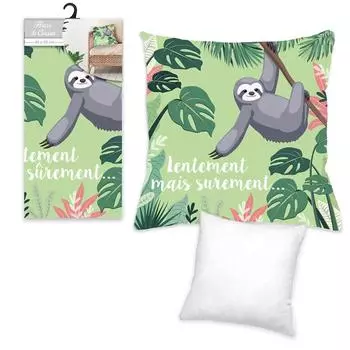 Les Trsors De Lily [Q5848] - Серо-зеленый дизайнерский чехол на подушку Sloth (Медленно, но верно . . . ) - 40x40 см