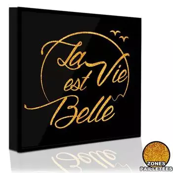 Les Trsors De Lily [Q5893] - Рамка с блестками Messages (Life is Beautiful), черное золото - 31x31 см…