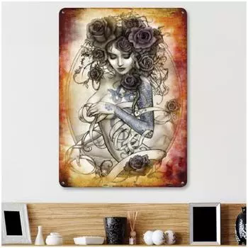 Les Trsors De Lily [Q6501] - Металлический знак в стиле ретро Les Belles серо-коричневый - 20x15 см