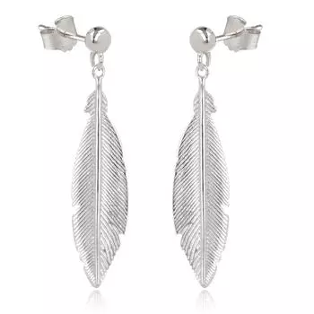 Les Trsors De Lily [Q7040] - Серебряные серьги Бохо серебро (родий) - 35x8 мм (перья)