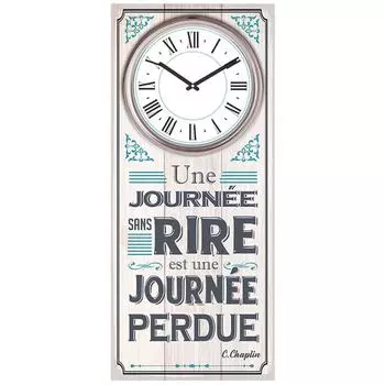 Les Trsors De Lily [Q7190] - Деревянные настенные часы Цитаты серо-голубые (День без смеха - день потерянный - К. Чаплин) - 70x30 см