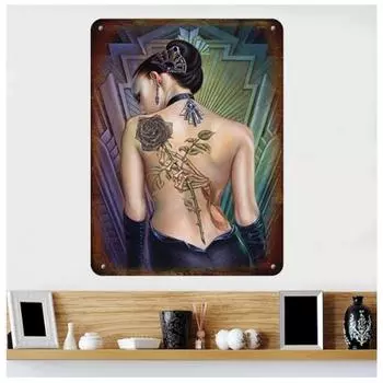 Les Trsors De Lily [Q7388] - Металлический знак в стиле ретро Rose des Folies (тату) - 40x30 см