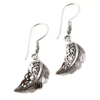 Les Trsors De Lily [Q7492] - Серебряные серьги ручной работы Бохо состаренное серебро (перья) - 20x12 мм