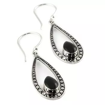 Les Trsors De Lily [Q7545] - Серебряные серьги ручной работы Небеса оникс серебро - 28x13 мм