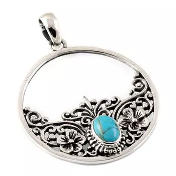 Les Trsors De Lily [Q7560] - Серебряный кулон ручной работы Небеса состаренное серебро бирюзовый - 30x30 мм