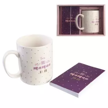 Les Trsors De Lily [Q7733] - Керамическая кружка и шкатулка для блокнотов Tu es une Maman en Or белый, розовый, фиолетовый - 9,5x7 см (30 cl)