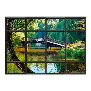 Les Trsors De Lily [Q8015] - Настенная наклейка trompe l oeil Japanese Garden зелено-коричневая - 50x70 см