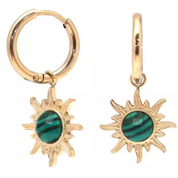 Les Trsors De Lily [Q8567] - Дизайнерские серьги-кольца из стали «Soleil» с золотым малахитом - 15–15 мм