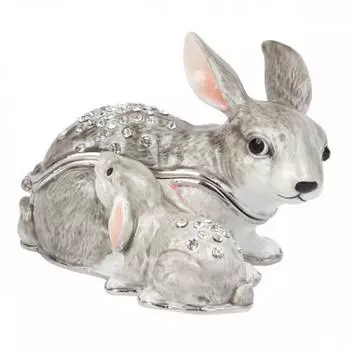 Les Trsors De Lily [Q8674] - Серая шкатулка для драгоценностей семейства кроликов - 6x7 см