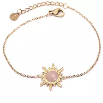 Les Trsors De Lily [Q8703] - Дизайнерский браслет Сталь «Солнце» с розовым кварцем, золото - 15 мм