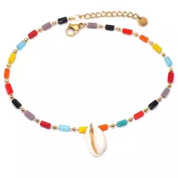 Les Trsors De Lily [Q8730] - Стальная ножная цепочка Каури , разноцветное золото - 26 см - 13x9 см