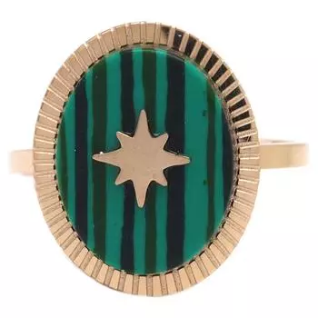Les Trsors De Lily [Q8739] - Дизайнерское стальное кольцо Une Etoile est Ne с золотым малахитом - 17x14 мм